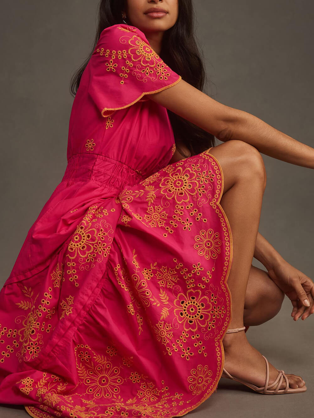 Women's Flowing Printed Maxi Dress With Gathered Waist ¨C Elegant Summer Dress