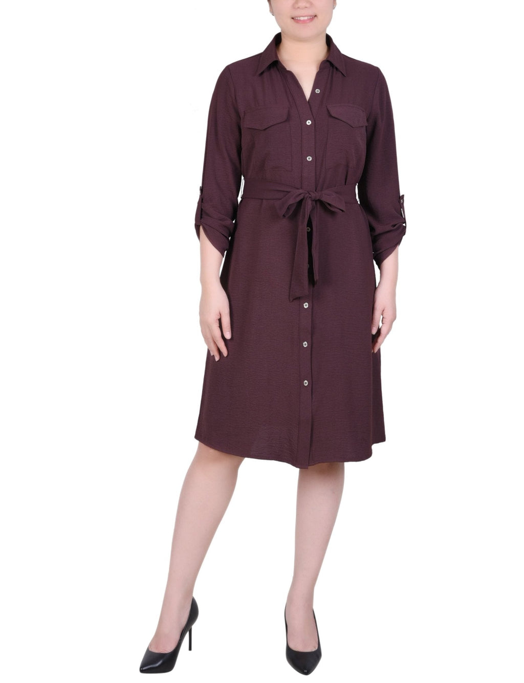 Fudge Long Roll Tab Sleeve Shirtdress