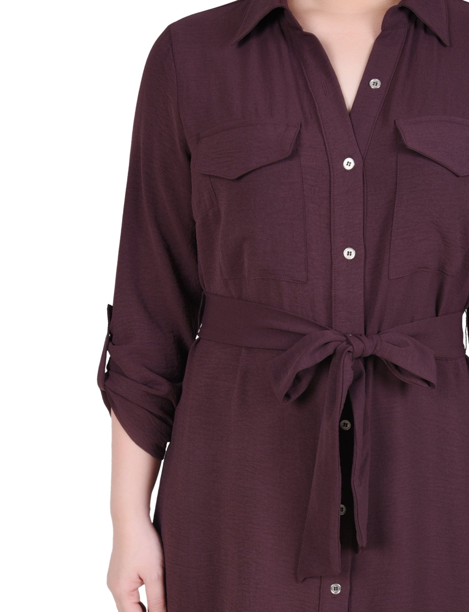 Fudge Long Roll Tab Sleeve Shirtdress