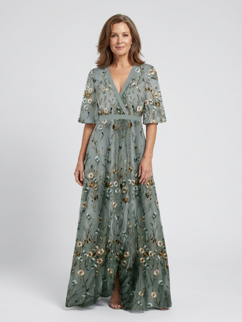 Women's Long Floral V-Neck Maxi Dress ¨C Elegant Summer Flow Dress