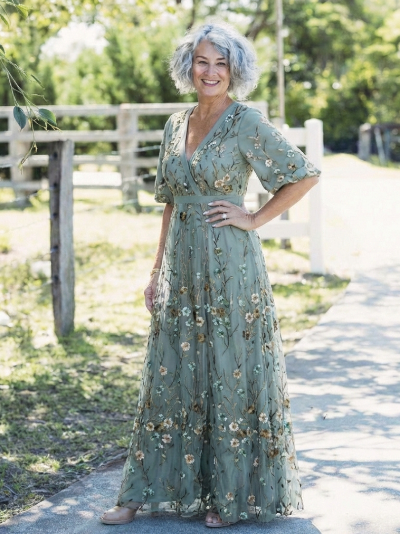 Women's Long Floral V-Neck Maxi Dress ¨C Elegant Summer Flow Dress