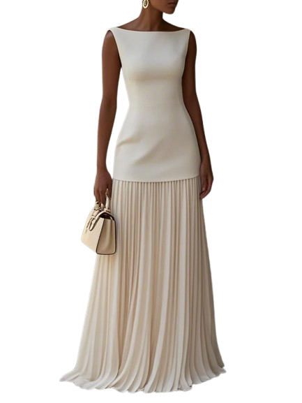 Women's Sleeveless Maxi Dress with Flowing Pleats ¨C Elegant Bridesmaid Gown
