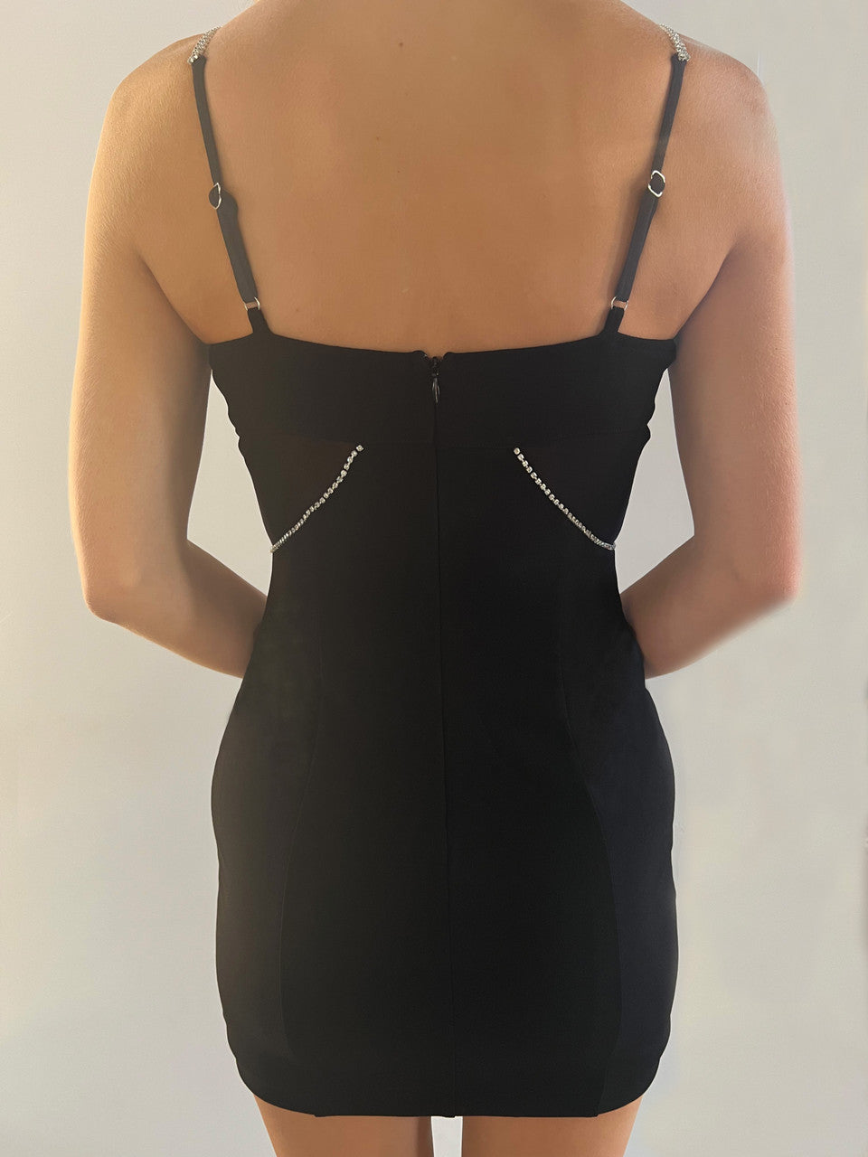 Size XS. Millionaire Mini Dress - Crystal Chain Black Cocktail Dress - FINAL SALE