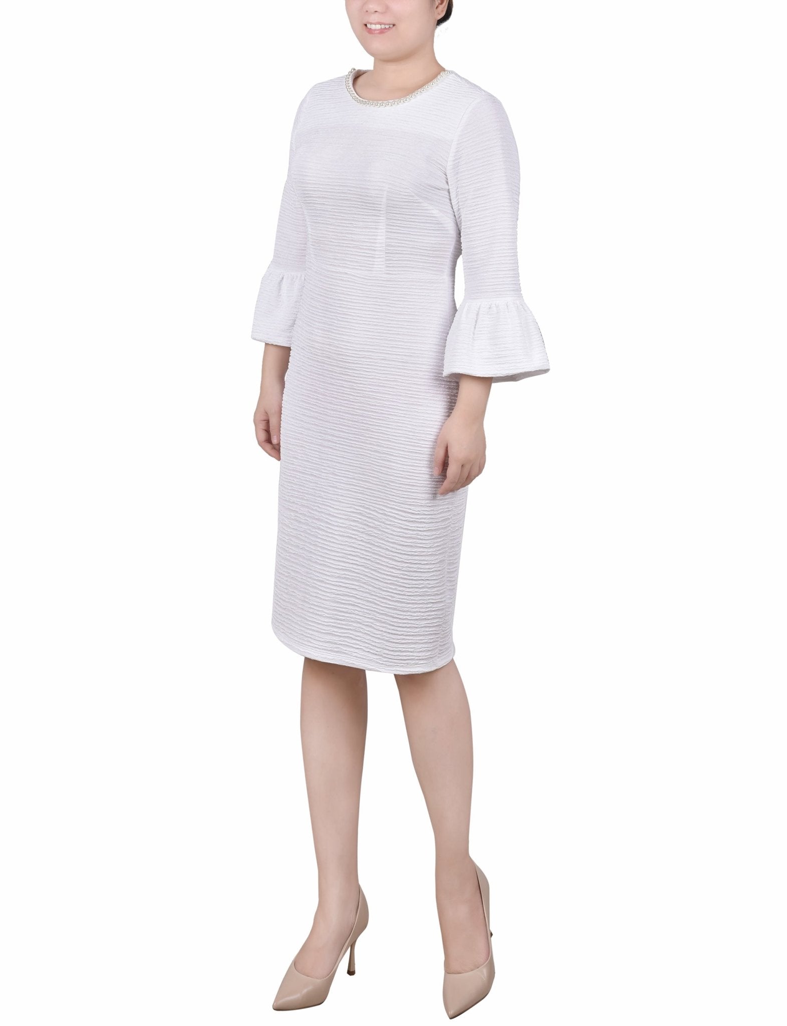 3/4 Length Pearl Detail Dress - Petite