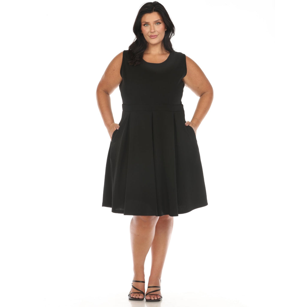 Solid Fit and Flare Dress - Plus