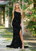 Size 4. Stardust One Shoulder Sequin Gown - Black - FINAL SALE
