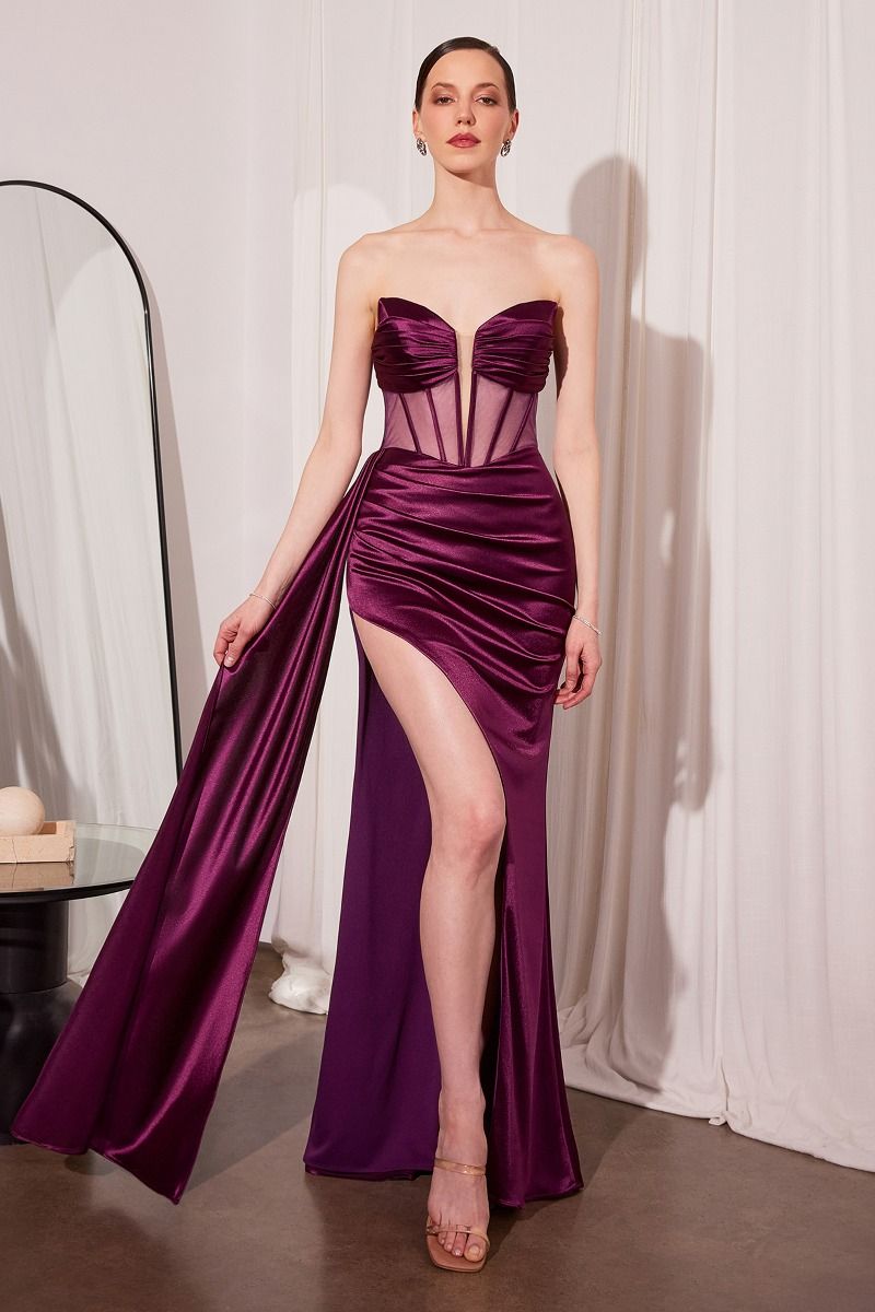 Jamie Gown ¨C Satin Gown with Illusion Plunge Neckline